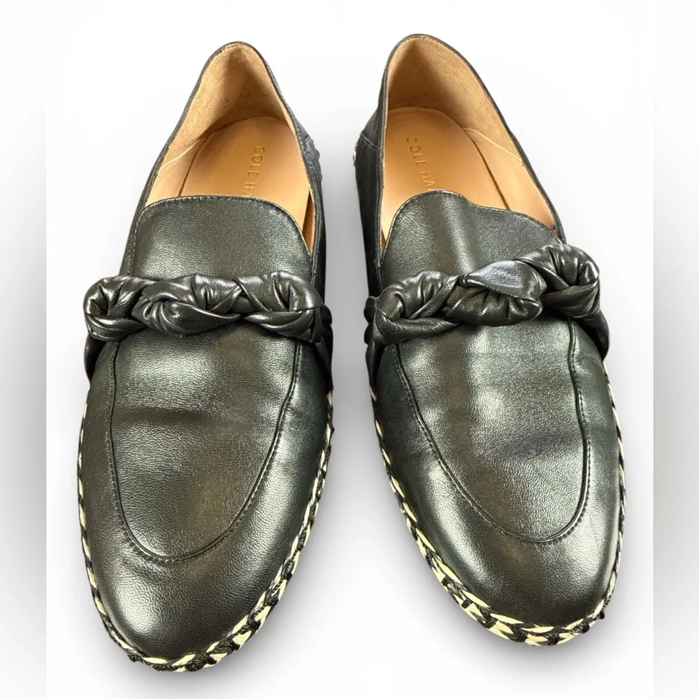 Cole Haan Womens Cloudfeel Knotted Espadrille Black Leather Size 8.5 B Like New!